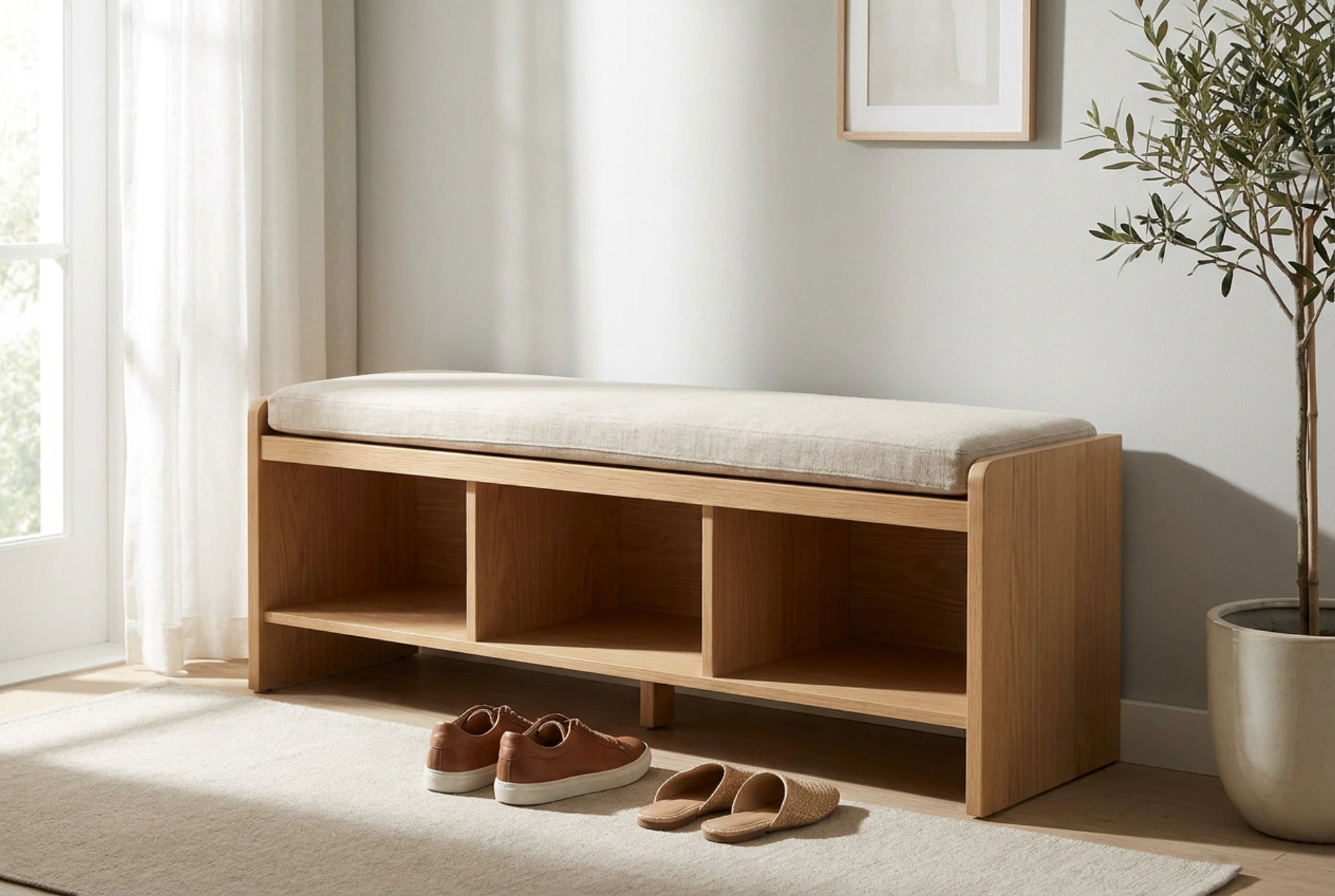 Praktyczna szafka z siedziskiem do przedpokoju bez bałaganu