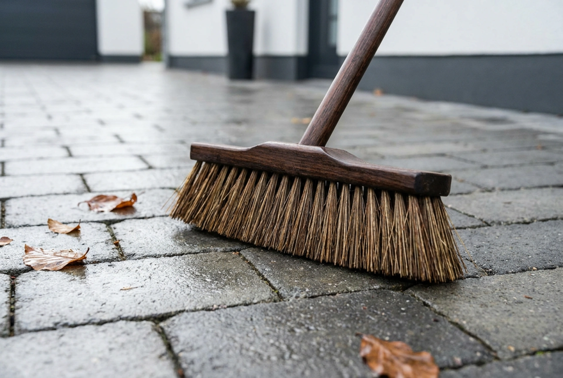 Czym zamiatać kostkę brukową po deszczu i po pracach w ogrodzie