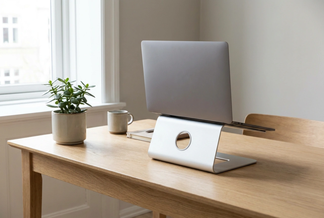 Stojak na laptopa na biurko i ergonomia domowego stanowiska pracy