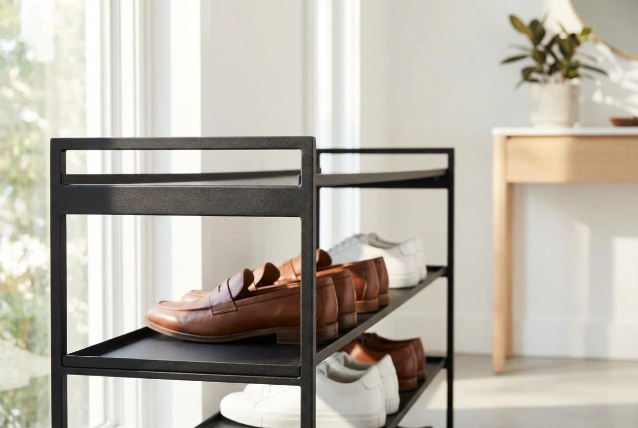 Metalowy regał na buty i trwały system dla domowników