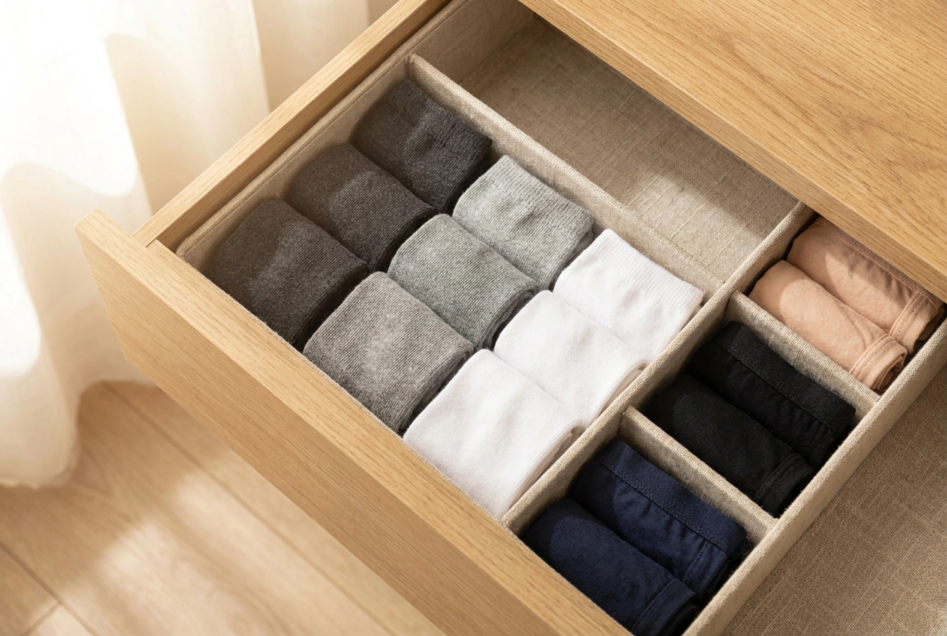 Skuteczny podział organizera na skarpetki i majtki
